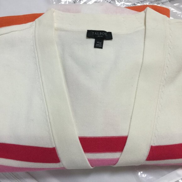 TALBOTS women's petite size XLP girlfriend cardigan sweater ivory, pink, coral - Picture 5 of 8